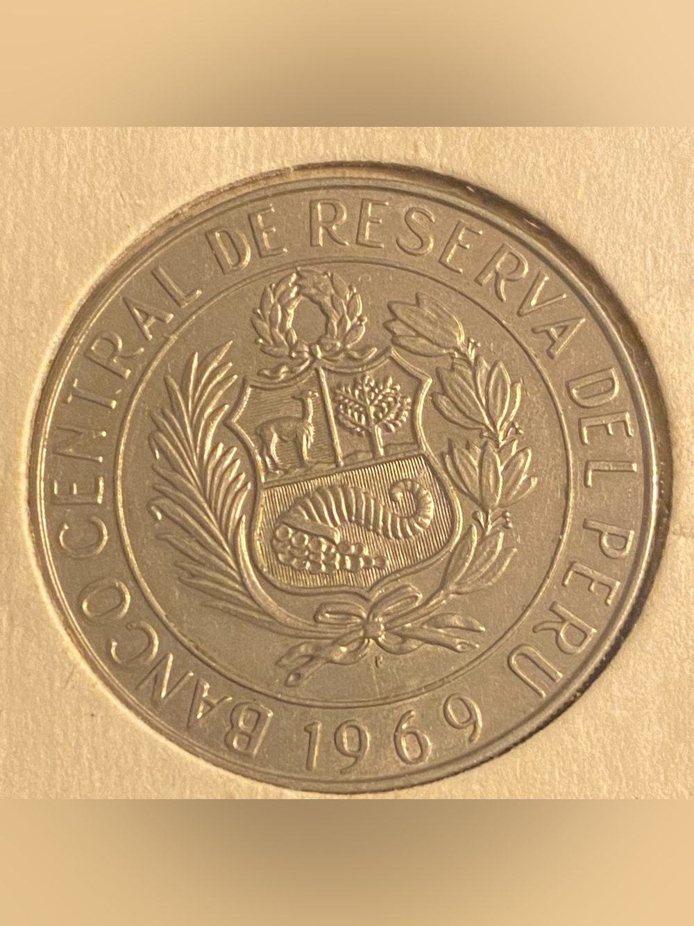 1969 Peru 10 Soles de Oro coin.It is composed of copper-nickel.